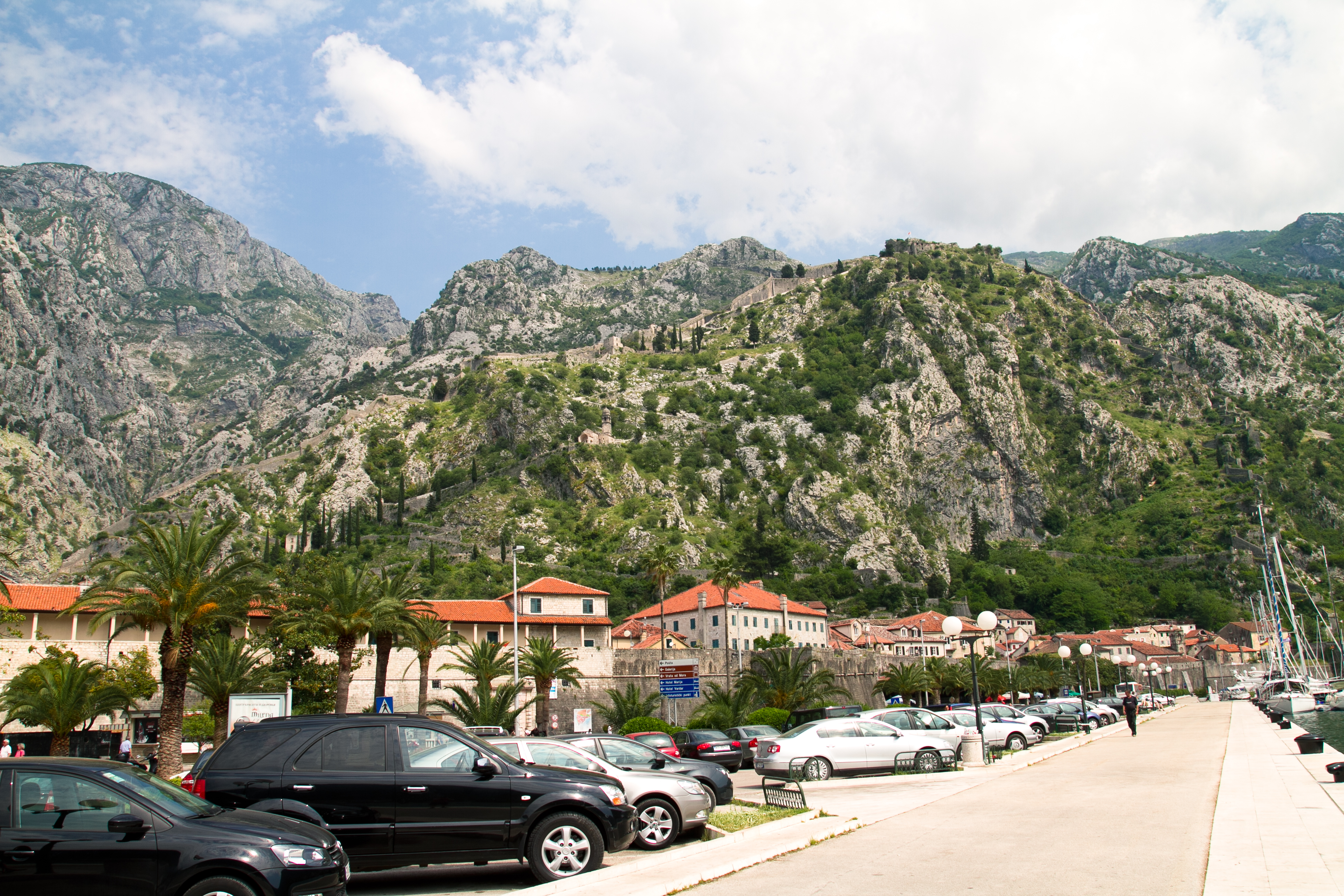 Kotor fortress ramparts and mountain backdrop